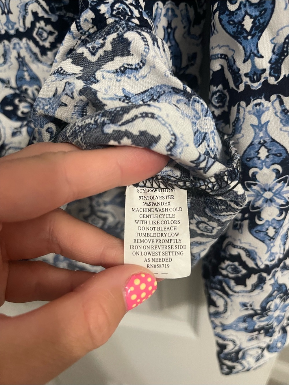 Notations Navy and White Printed Button-Front Blouse - Picture 8 of 8